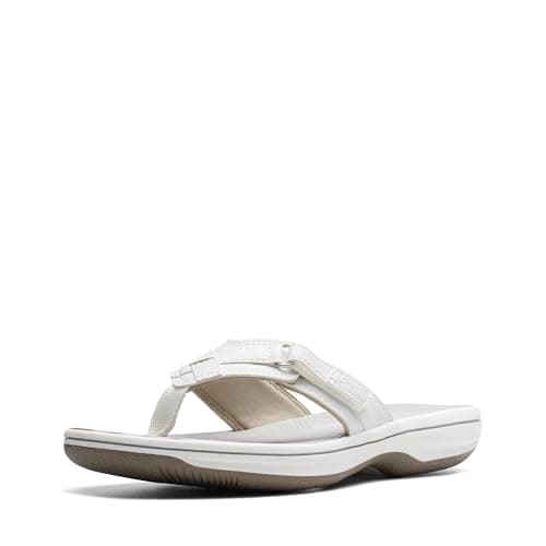 Clarks Women's Breeze Sea Flip-Flop, New White Synthetic, 5 Sandal