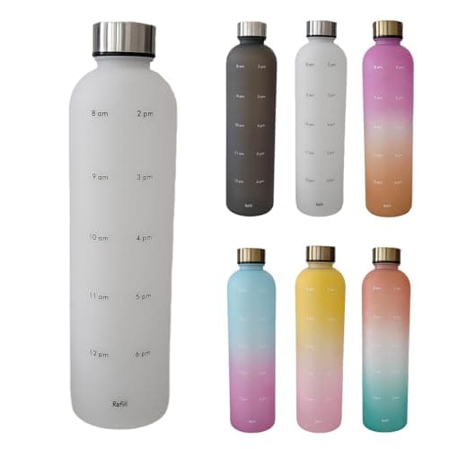 1000ml Water Bottles with Times to Drink - Reusable Motivational Water Bottle with Time Marker - Frosted Plastic - Gym, Sports, Travel (white)