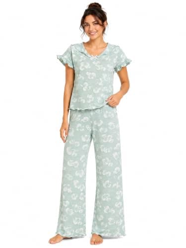 Caesar Womens Women's Two-piece Pajama Set With A Collar On The Chest Outerwear