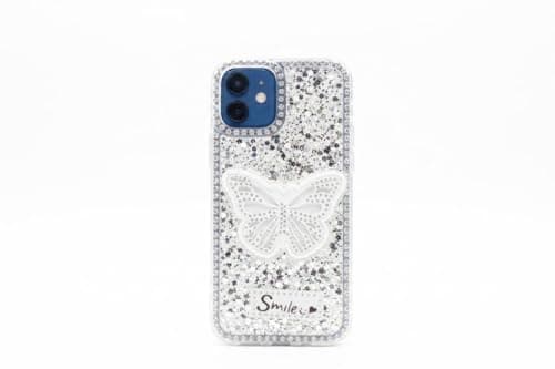 Butterfly Crystal For (iphone 12/12 Pro) Protective Case Glittery Back Cover Rhinestone Frame For Girls Shockproof Protection For Girls (White) Cellular phone case