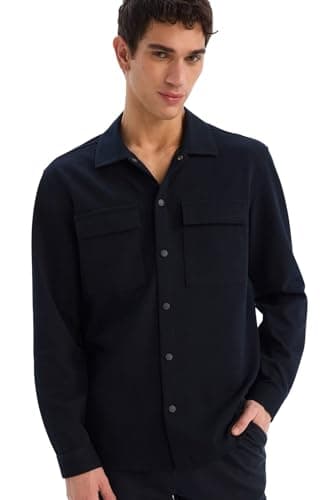 DeFacto Regular Fit Çift Cepli Twill Uzun Kollu Gömlek Lacivert M