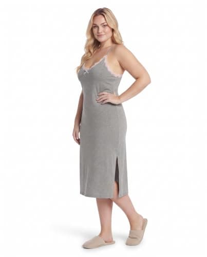 Louna Fashion Women's Sleeveless Nightgown with Lace V-Neck, Grey | Spaghetti Straps, Knee Length, Soft Jersey Fabric, Lounge Sleepwear, Lace Trim Detail Nightgown nightshirt