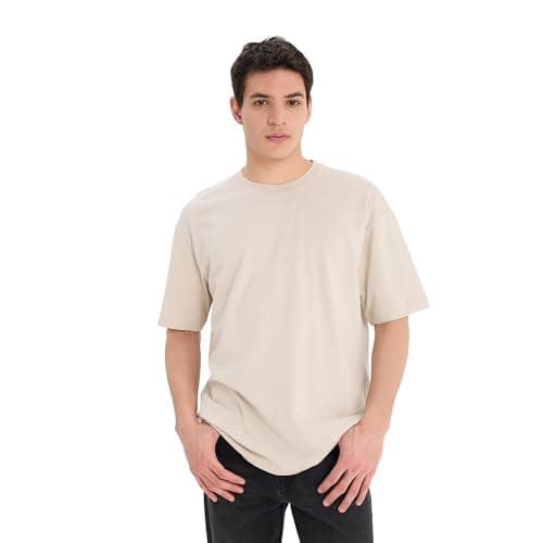 DeFacto Mens Oversize Fit Crew Neck SHORT SLEEVE Knitted Short Sleeve T-Shirt E6885AX Short Sleeve T-Shirt (pack of 1)