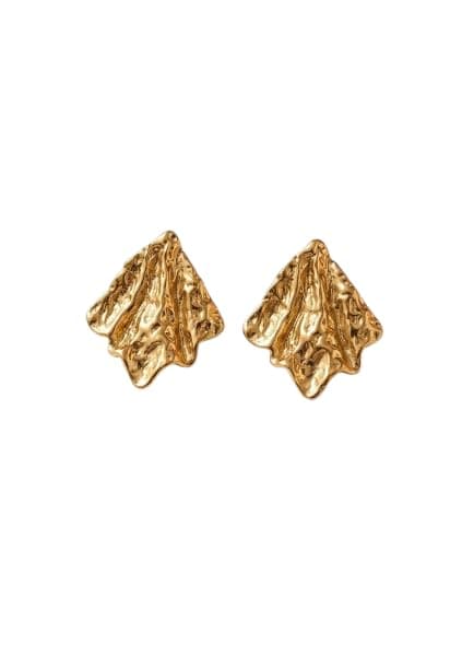 Gold-Tone Textured Stud Earrings, Hammered Finish, Geometric Shell Shape, Statement Jewellery-Mg_st103