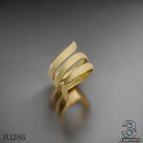 3 Diamonds 292474661779648 Gold-Plated Spiral Statement Ring – Contemporary Artistic Design-1