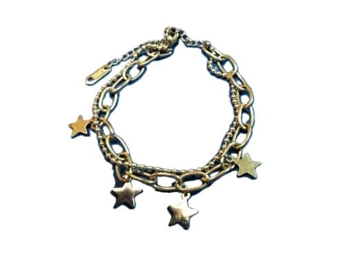 silver star chain bracelet featuring a double-layered small star charms