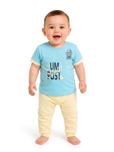 Pajamas Set Short Sleeve For Baby Unisex 100% Cotton 3-7 Months BABY-PS-03-11-Mint-Green-Yellow