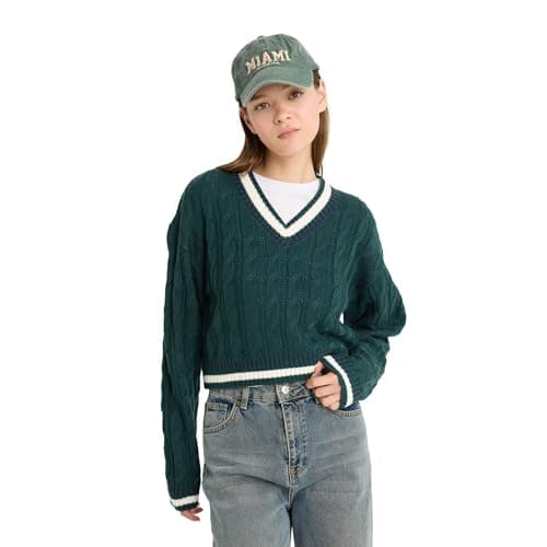 DeFacto Womens Regular Fit V Neck LONG SLEEVE Tricot Pullover C7321AX Pullover (pack of 1)