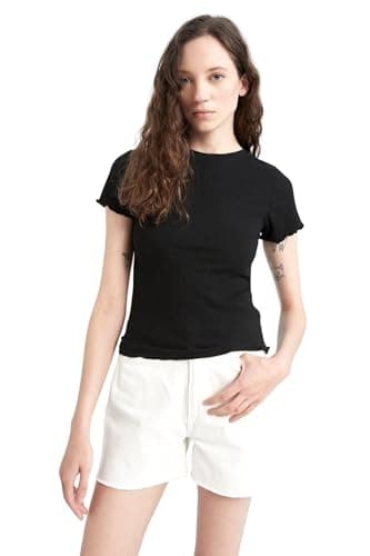 DeFacto Womens Young Fitted Crew Neck Knitted Short Sleeve T-Shirt Short (pack of 1)
