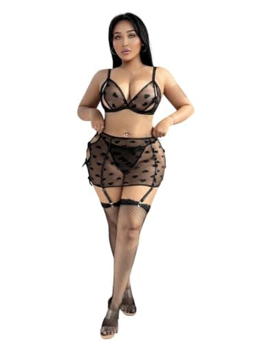 لانجري شبك قلوب مع تنورة قصيرة وجوارب من FOURH كود 876 Underwear