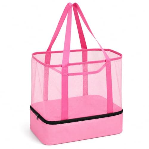 Large Insulated Thermal Grocery Bag Dual Compartment Heavy Duty Reusable Cooler Tote Mesh Shopping Carrier With Zipper Foldable Food Storage Travel Picnic Camping Beach Hot Cold 44X20X10 Cm Blue