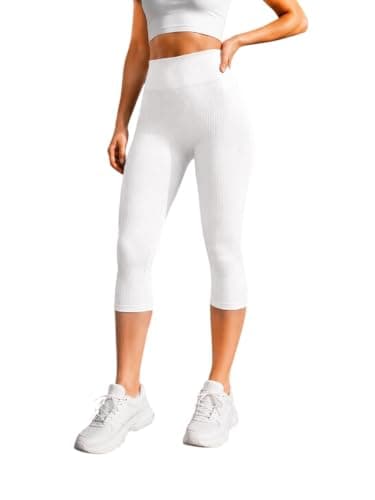 Miza Women's 3/4 High Waist Sport Leggings Elastic Ribbed Material Lightweight Gym Yoga Running Dress Up 50-90K Pants