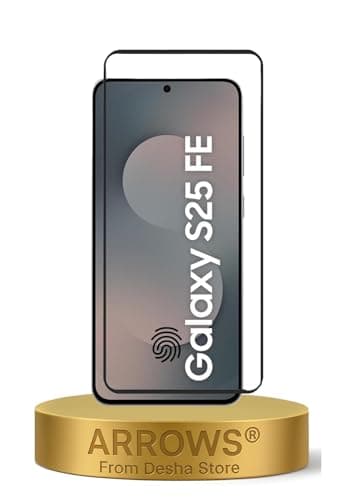 ARROWS 9H Tempered Glass Screen Protector compatible with Samsung Galaxy S25 FE – Black Frame, Anti-Dust ESD Technology, Scratch Resistant, Bubble Free Installation, HD Clarity