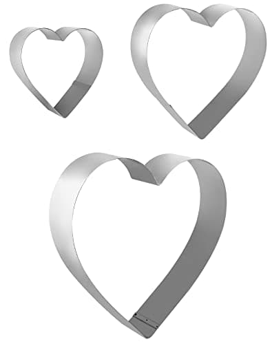 QWORK Heart Cake Mold Ring Set, 4/6/8" Stainless Steel Heart Molded Salad, Pastry Mousse Molded Layered Cutter Cookie cutter