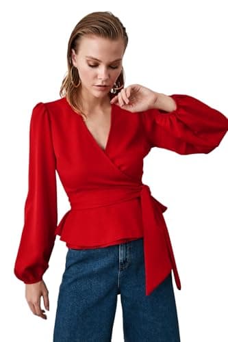 Trendyol Woman Red Double Breasted Tie Detailed Woven Blouse TWOAW20BZ1089 Blouse (pack of 1)