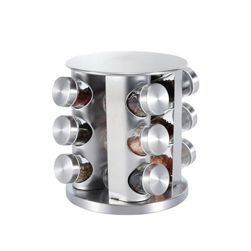 Multi-Layer Stainless Steel Rotating Spice Rack - 360° Turntable Seasoning Organizer, Kitchen Storage, Holds 12 Spice Jars, Modern Countertop Storage Solution, 21.5 x 16 x 16 cm