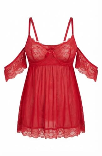 Women's Off Shoulder Babydoll – Tulle & Lace – Plus Size Nightgown nightshirt