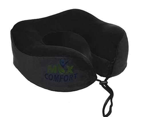 Travel Neck Memory Foam Elevated Neck Support for Airplane and Car, Comfortable Travel Pillow with Soft Plush Cover, Max Comfort (Black) Body positioner