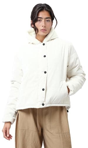 Ravin Womens Solid Puffer Jacket with Fur Hood - Off-White Women Jacket Coat