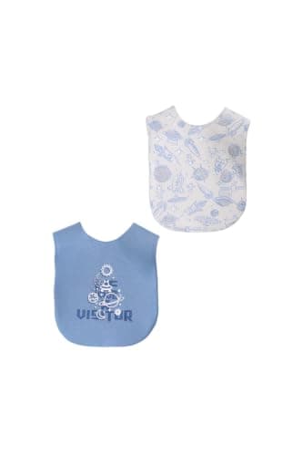 Junior Baby Boys Bib Set - 2 Pack Soft Cotton Feeding Bibs with Absorbent Fabric, Printed Infant Drool Bibs Everyday Use, Multicolor, 03 Food bib