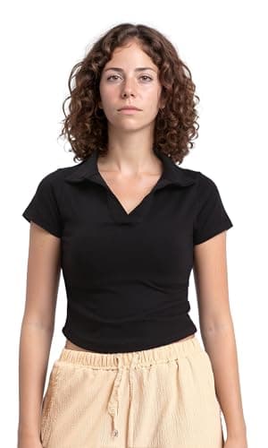 Ravin Womens Open Neck Solid Short Polo Shirt - Black - R212306 Western (pack of 1)
