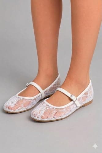 Patent Bow Mary Jane Ballet Flat | Chic Sheer Lace Design: Features delicate floral lace mesh upper with sleek leather trim for a modern Shoes