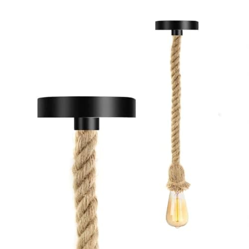 Generic E27 Retro Hemp Rope Chandelier Pendant Lamp Retro Chandelier Ceiling Lamp Hemp Rope for Bar Rope Cafe Stair Restaurant Studio -100 cm (1-Light)