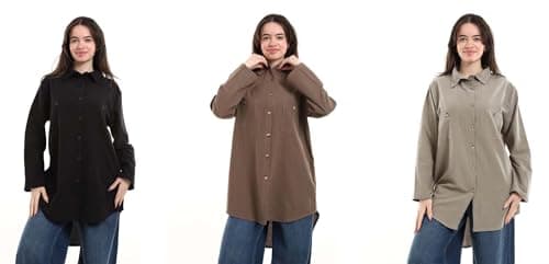 Red Circle Womens Bundle of 3 Oversized Button-Down Tunic Shirt Bundle of 3 Oversized Button-Down Tunic Shirt Outerwear