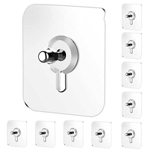 Zureni Self Adhesive Nails Wall Hooks Strong Non-Trace No Drilling Installation Sticky Hook for Hanging Photo Frame Kitchen Bathroom Office (Pack of 10, Transparent) Storage hook