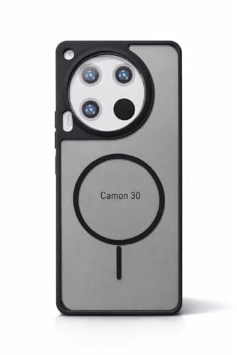 Matte Phone Case for TECNO CAMON 30 4G iwith Camera Protection, Shockproof Slim Cover, Decorative Magnetic Ring (No Wireless Charging Support (Black)