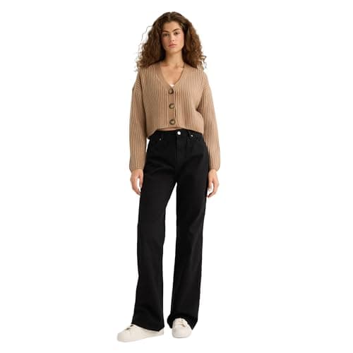 DeFacto Womens Regular Fit V Neck LONG SLEEVE Tricot Cardigan R1389AZ Cardigan (pack of 1)