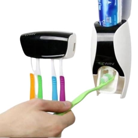 Toothbrush and Toothpaste Holder with Paste Squeezer – Bathroom Organizer – Practical and Easy to Use Design