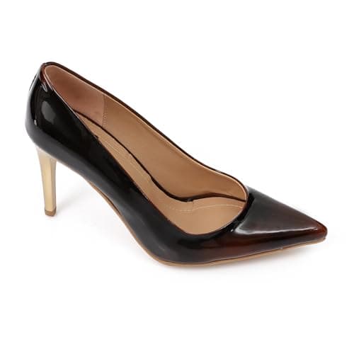Xo Style Women Pointed High Heel Shoes – Brown with Gold Heel Elegant & Sleek Look 9CM
