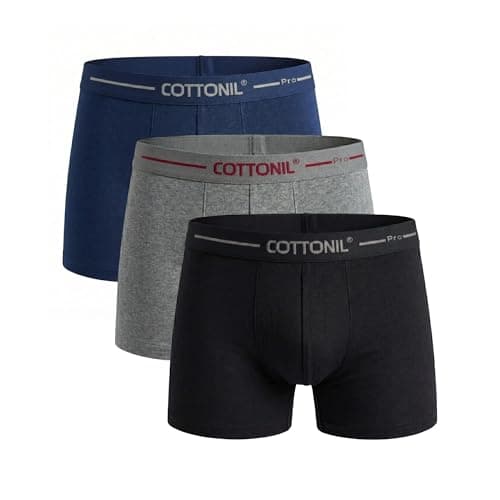 Cottonil Pro Men's Basic Everyday Boxer, Pack of 3, Navy Blue, Grey & Black, Cotton Underwear Underpants