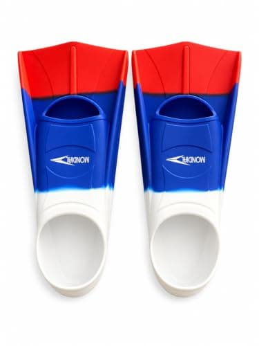 Short Blade Swimming Training Fins, Multicolour | Swim Training, Short Blade Design, Silicone Material, Open Heel Pocket, Pool Use