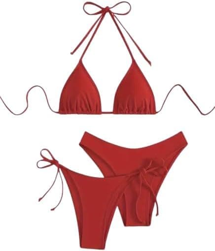 Women Bikini 2 Pieces Red Korean Butter Material Lycra High Quality - One Size - Code HN 6024-2