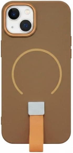 Magnetic TPU Soft Matte Back Cover Support For Iphone 14 Plus With Silicone Strap, Soft Silicone Back Cover For Iphone 14 Plus, Shockproof Case (Brown)