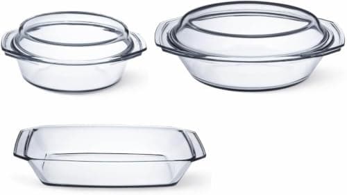 Newhome 302 Czech 5L Heat-Resistant Glass Casserole with Lid, Borosilicate Glass Baking Dish for Roasting, Cooking and Serving, Oven, Microwave and Dishwasher Safe