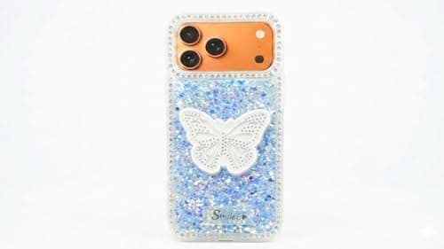 Butterfly Crystal For (iphone 17 Pro Max) Protective Case Glittery Back Cover Rhinestone Frame For Girls Shockproof Protection For Girls (Blue) Cellular phone case