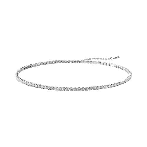 Tewiky Tennis Necklace 14K Gold Plated/Silver Sparking Rhinestone Choker Necklaces Dainty Crystal Cubic Zirconia Bridal Wedding Jewelry for Women
