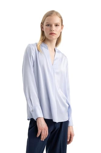 DeFacto Womens Smart Casual Regular Fit V Neck Long Sleeve Woven Top Long Sleeve Blouse Blouse (pack of 1) Shirt