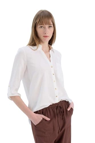 DeFacto Womens Casual Regular Fit Shirt Neck 3/4 Sleeve Woven Top Long Sleeve Shirt Shirt (pack of 1) Costume mask