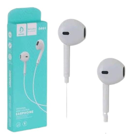 Denmin DR01 Pure Sound Stereo Wired Earphones with Microphone Comfortable and Practical to Wear Compatible with All Smartphones - White In Ear Headphones