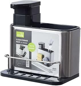 3-in-1 Stainless Steel Dish Rack with Soap Dispenser, Sponge Holder, and Drainer, Silver