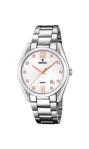 Festina F16790/a Two-Tone Stainless Steel Round analog Watch for Women - Silver