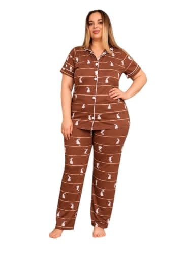 Big Size Women's Pajama Set Summer Soft Cotton Button Down Shirt Long Pants 6 Colors Code/26570