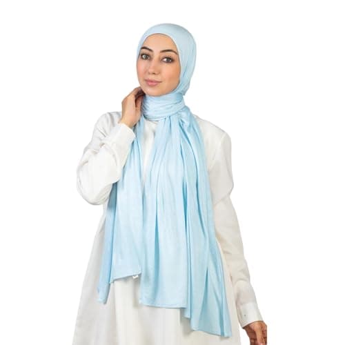 Farah Cotton Jersey Kuwaiti Scarf For Women-Baby Blue-190 * 75cm
