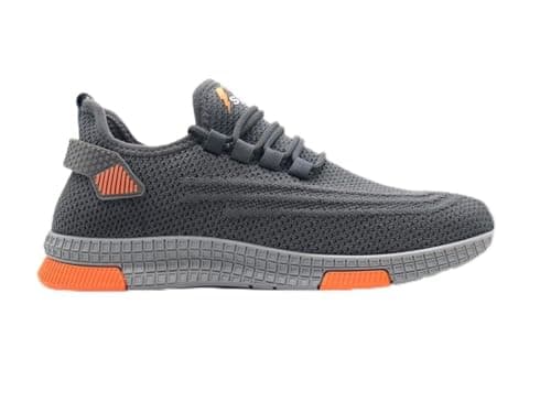 209155-2491551800- Vinitto Men’s Mesh Sneakers – Lightweight Breathable Running Shoes with Lace-Up Design - Grey & Orange, 44 EU