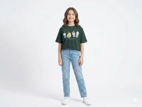 CAESAR Girls Girls' cotton short-sleeved t-shirt with prints on the chest Girls' cotton short-sleeved t-shirt with prints on the chest