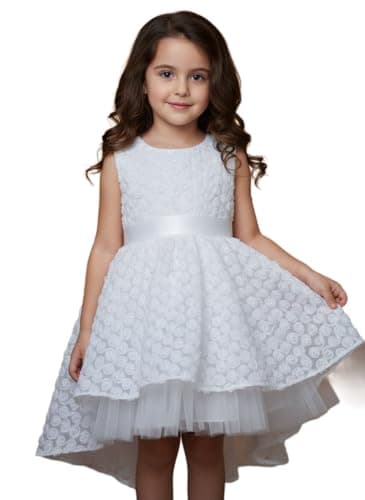 White Flower Girl Dress with Tiered Tulle Party Special Occasion Birthday Dress